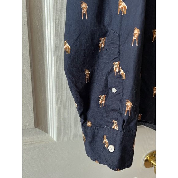 J.Crew‎ Men’s Navy Dog Button Down Long Sleeve Shirt Size XL - Picture 2 of 10